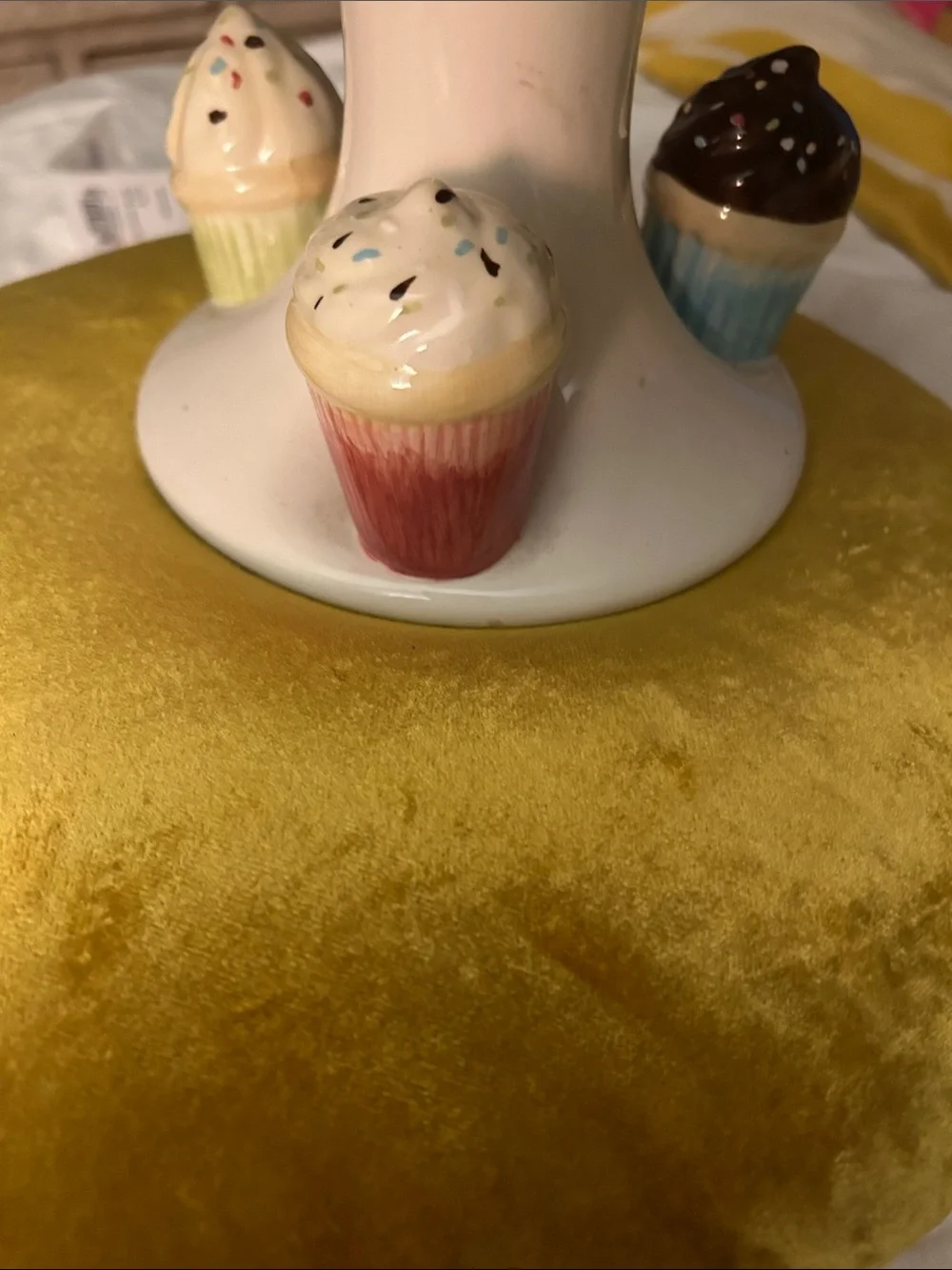Ceramic Cupcake Pedestal Cake Stand - Pink Accent Never Used